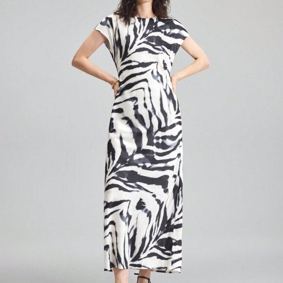 Black Contemporary Elegance Women's Zebra Printed Dress - Picture 4 of 6